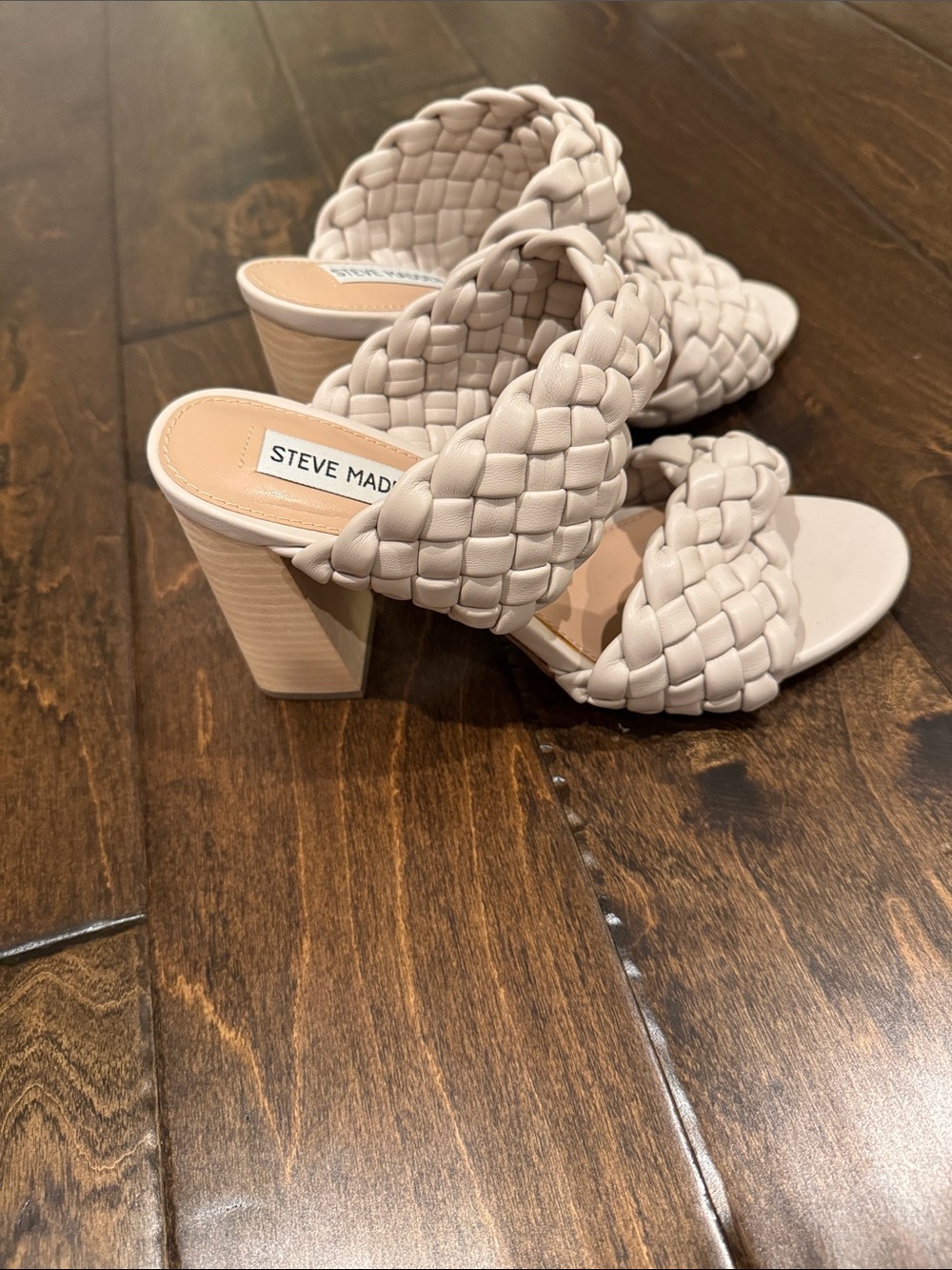 Steve Madden Braided Two-Band Block Heel Sandals in Light Beige